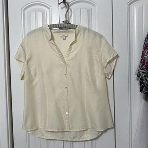 J. Jill Silk Top Womens Ivory Beige Medium Flowy Neutral Classic Blouse